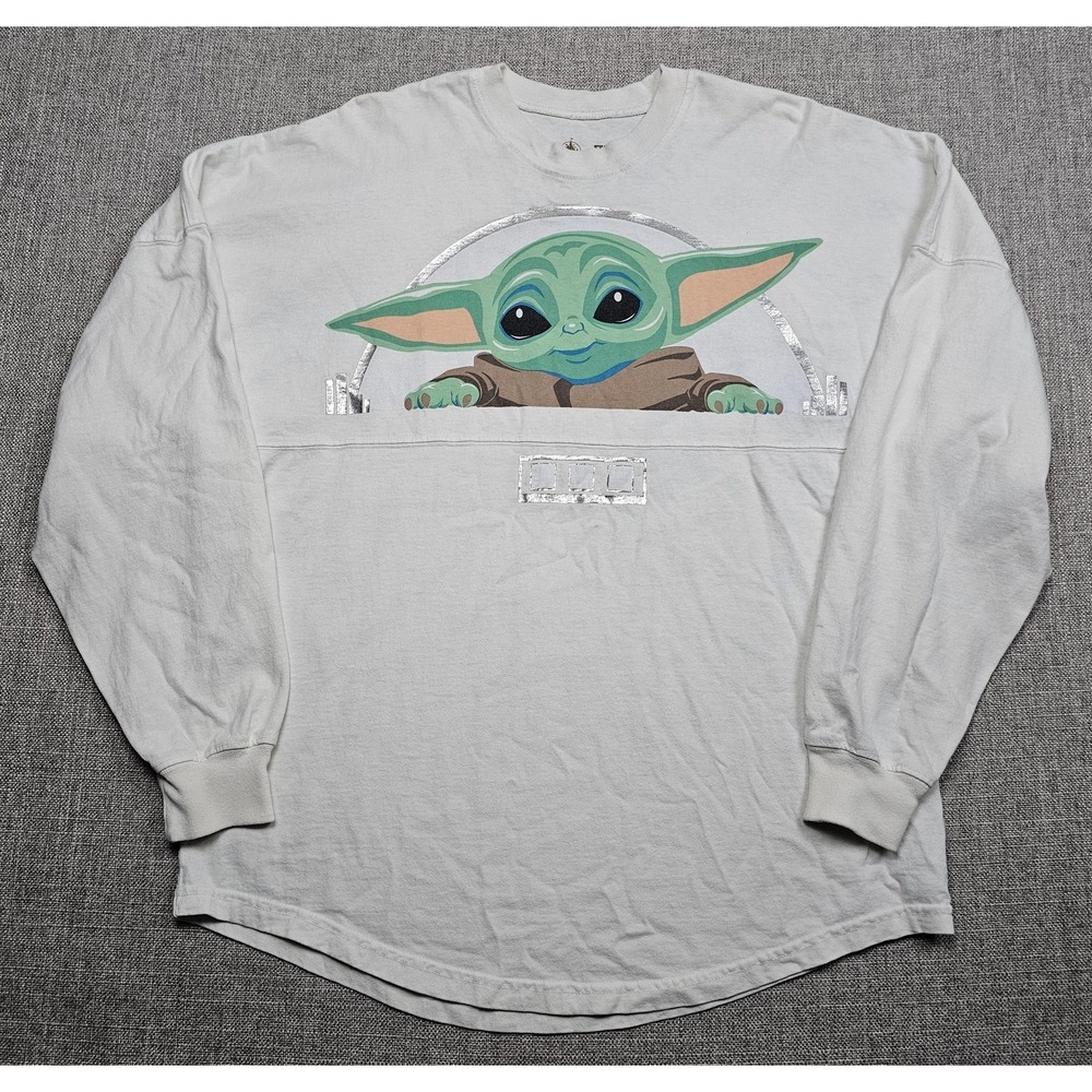 Disney Spirit Jersey Shirt Womens Small Gray Star Wars Mandalorian Grogu Bounty